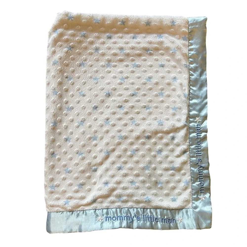 Carters Just One You Mommy's Little Man Blue White Satin Star Dot Baby Blanket‎